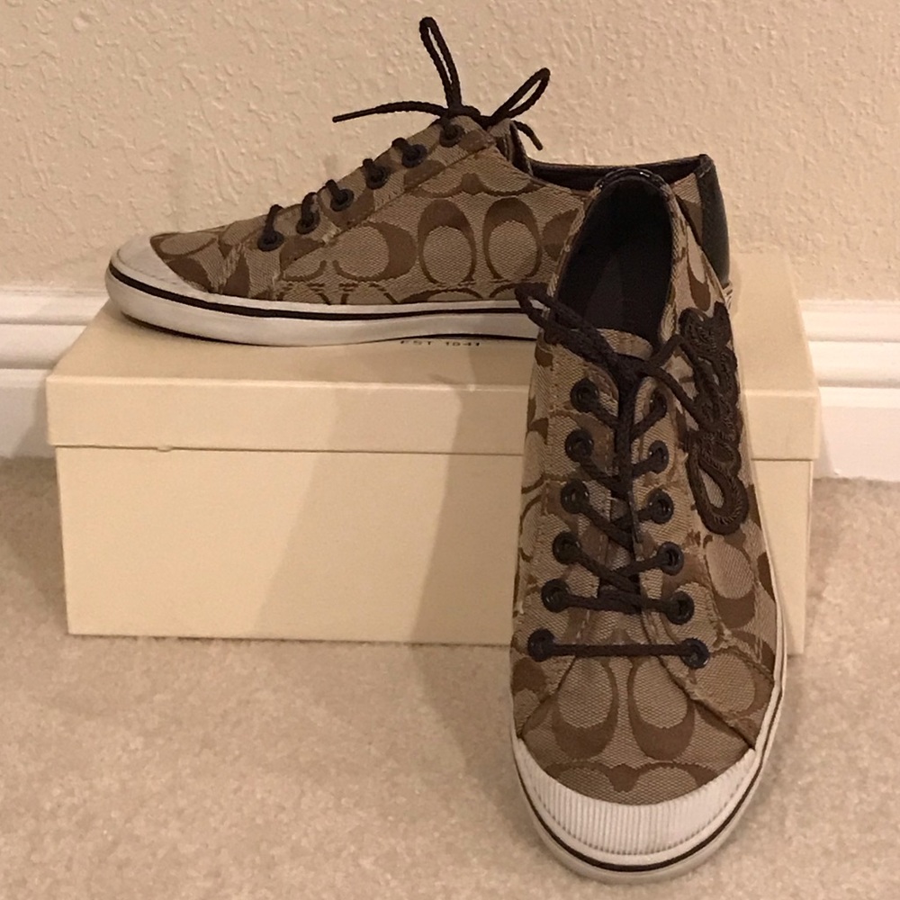 Coach Tan & Brown Signature Canvas Sneakers - Picture 2 of 3
